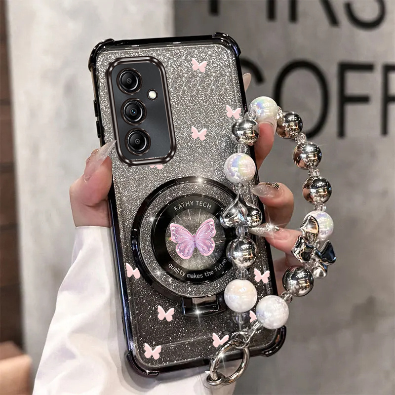 TEMU Phone Case - Magnetic Glitter Phone Case With Pearl Wrist Strap, Designed For Galaxy A34 And Galaxy A34 5g, Offering Anti-knock And Shockproof
