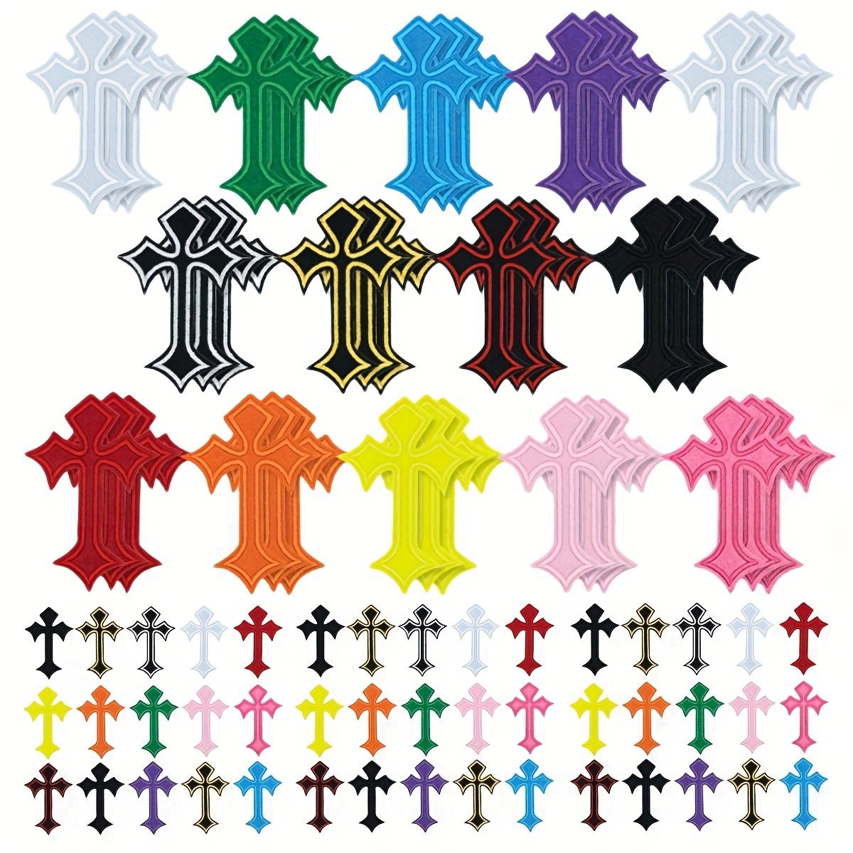 Image of 39pcs Cross Embroidered Patches Iron On Applique Ironing Badges Sewing Patch For Clothes Cross Medieval Gothic Sewing Patches Appliques For Clothing Jeans Fabric Dress Hat Badges Accessory