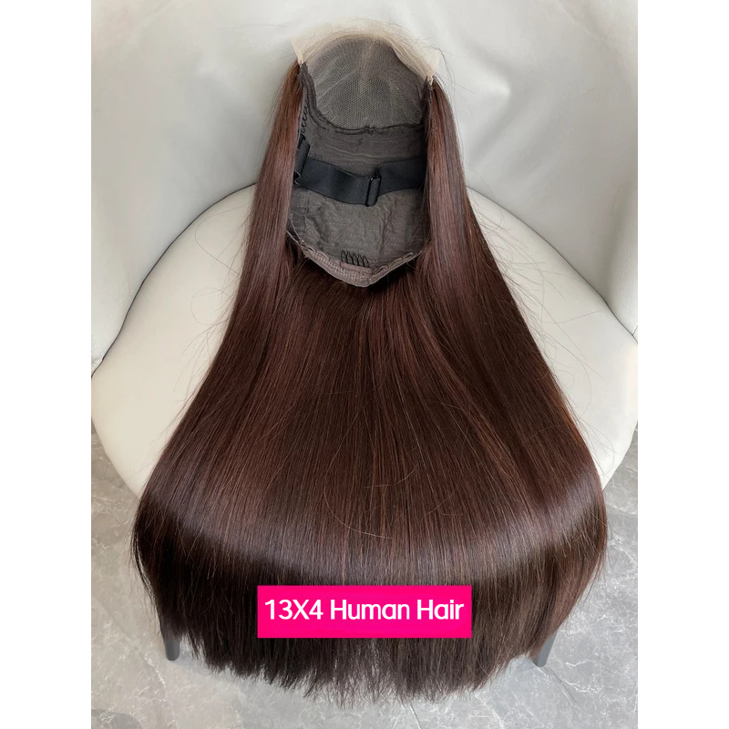 Image of 13x4 Transparent Bone Straight#4 Color 13x4 Lace Frontal Wig 200 Density Vietnamese Human Hair Wigs For Women
