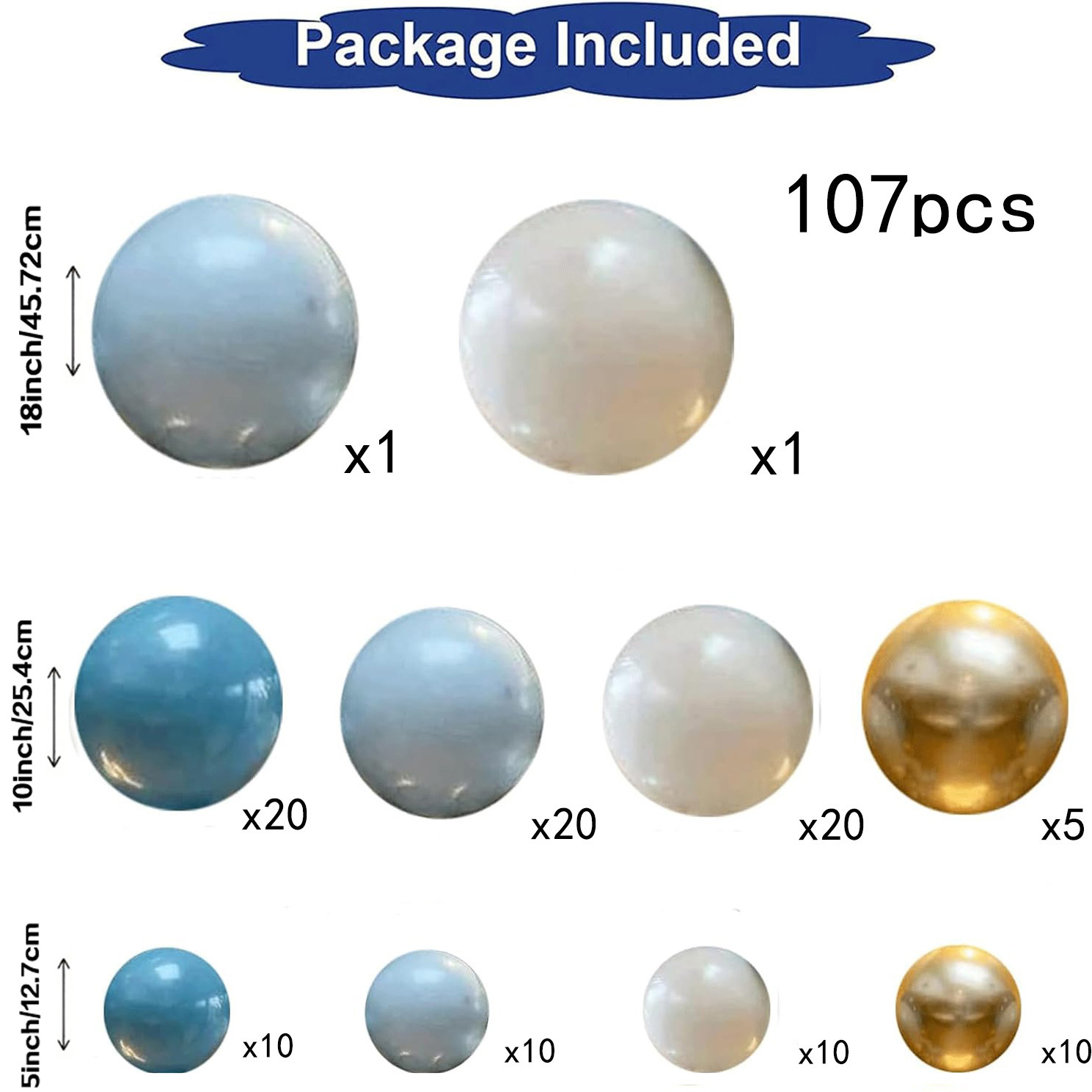 TEMU 107pcs Blue Balloons Garland Kit, Sand White Golden, Party Decor | Royal Pastel White Metallic Balloons, For Bridal Shower Wedding Anniversary