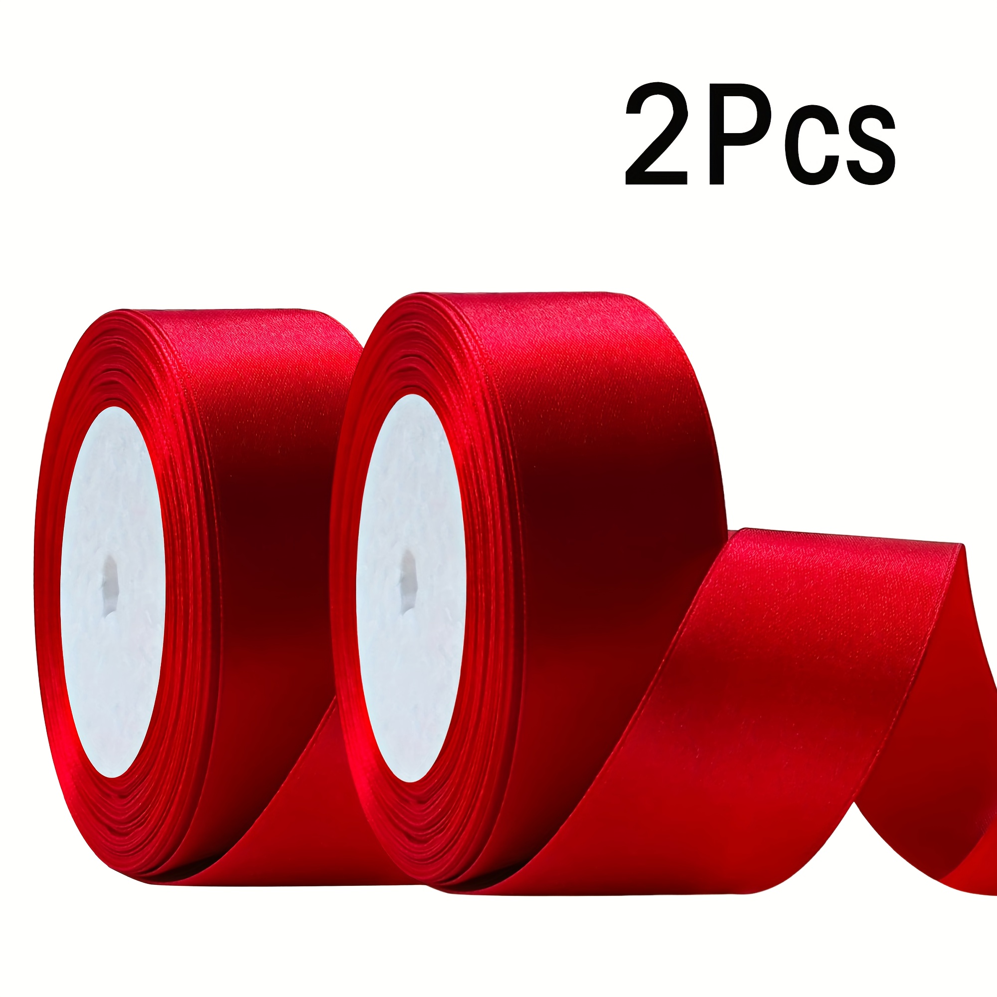 Image of 2 Rolls 50 Yards Red Satin Ribbon, -like Smooth Hair Bows& Craft Ribbon For Gift Wrapping, Wedding Valentine Christmas Decor, Diy Bow Making, Floral Arrangement, Party Decorations