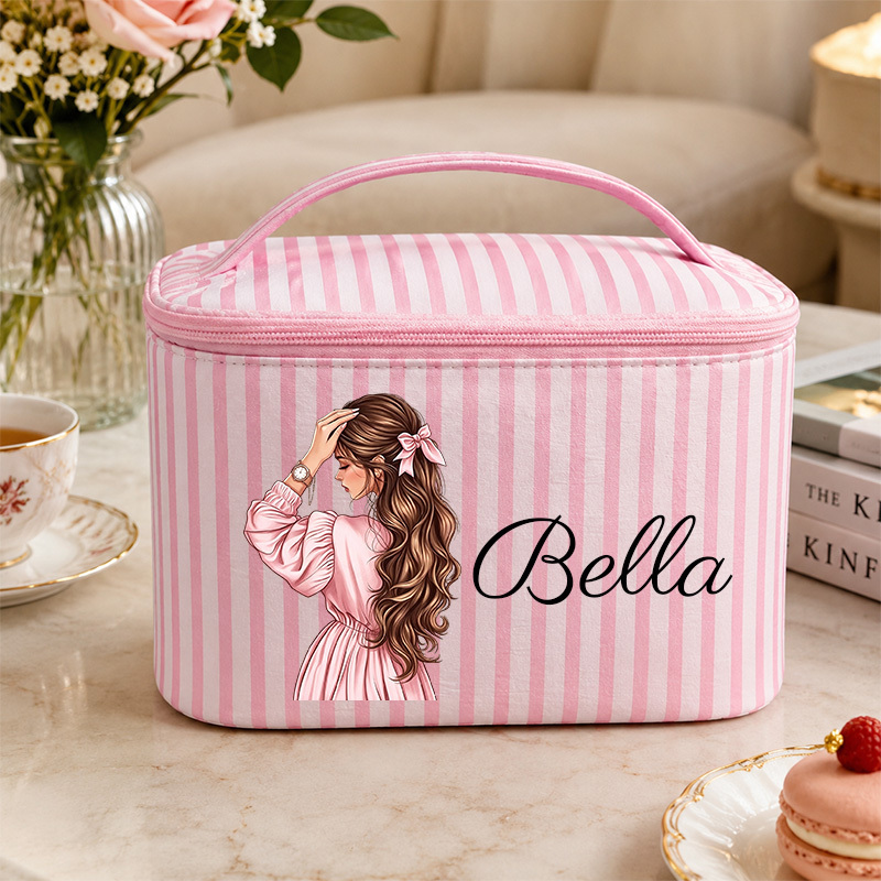 TEMU Trousse de maquillage personnalisée avec impression d'art d'une fille aux cheveux , style à fermeture éclair expédié aléatoirement, étui de