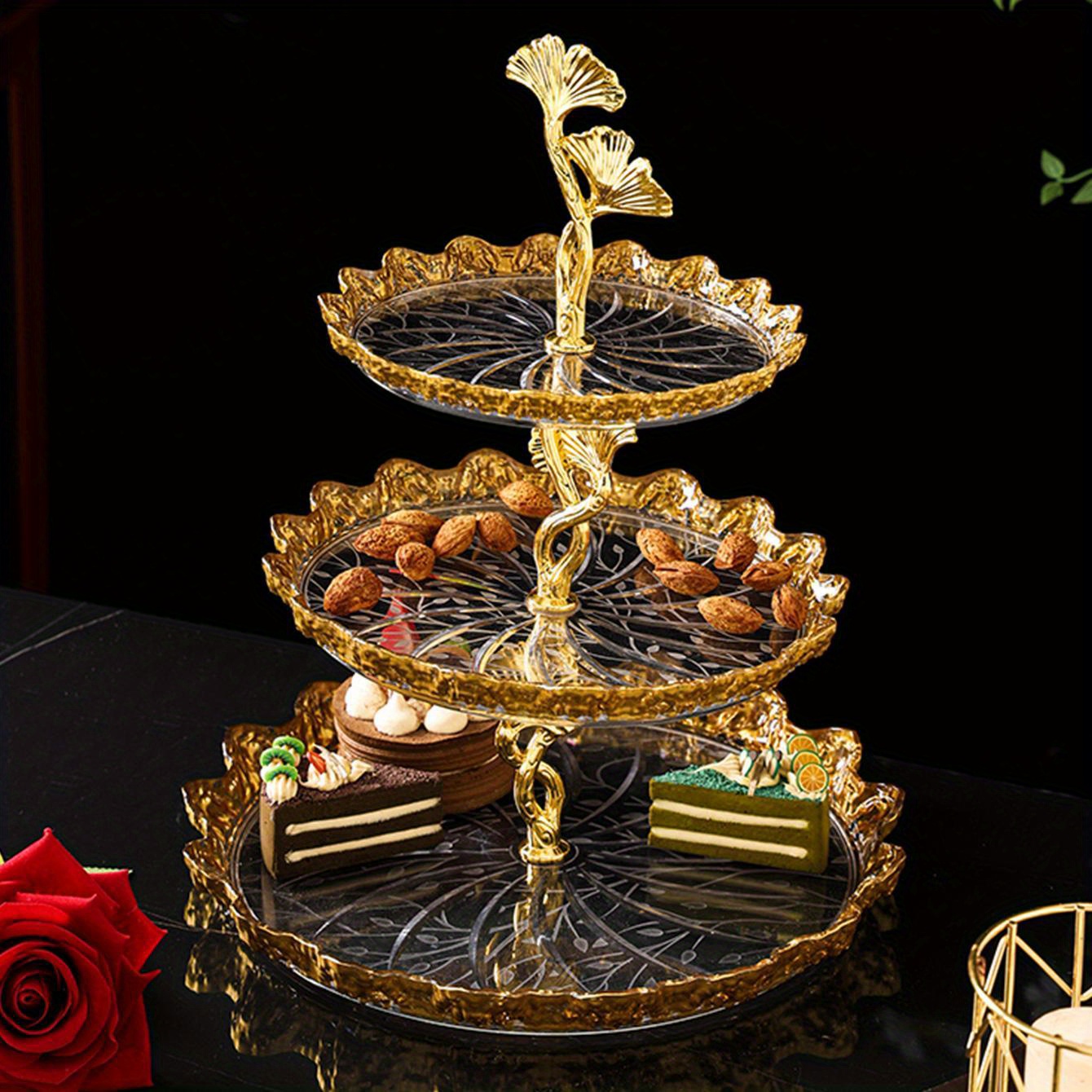 1pc plastic cake tray service tray, decorative tray Home breakfast tray suitable for family, party, restaurant, picnic wedding celebrations, party service tray