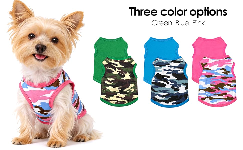 2pcs Chihuahua Clothes Summer Dog Shirt Suitable for Small Dogs Soft Puppy Outfit Camouflage Pattern Breathable Pet Apparel for Yorkshire Terrier Shih Tzu Cats XXS~M Blue Pink Green
