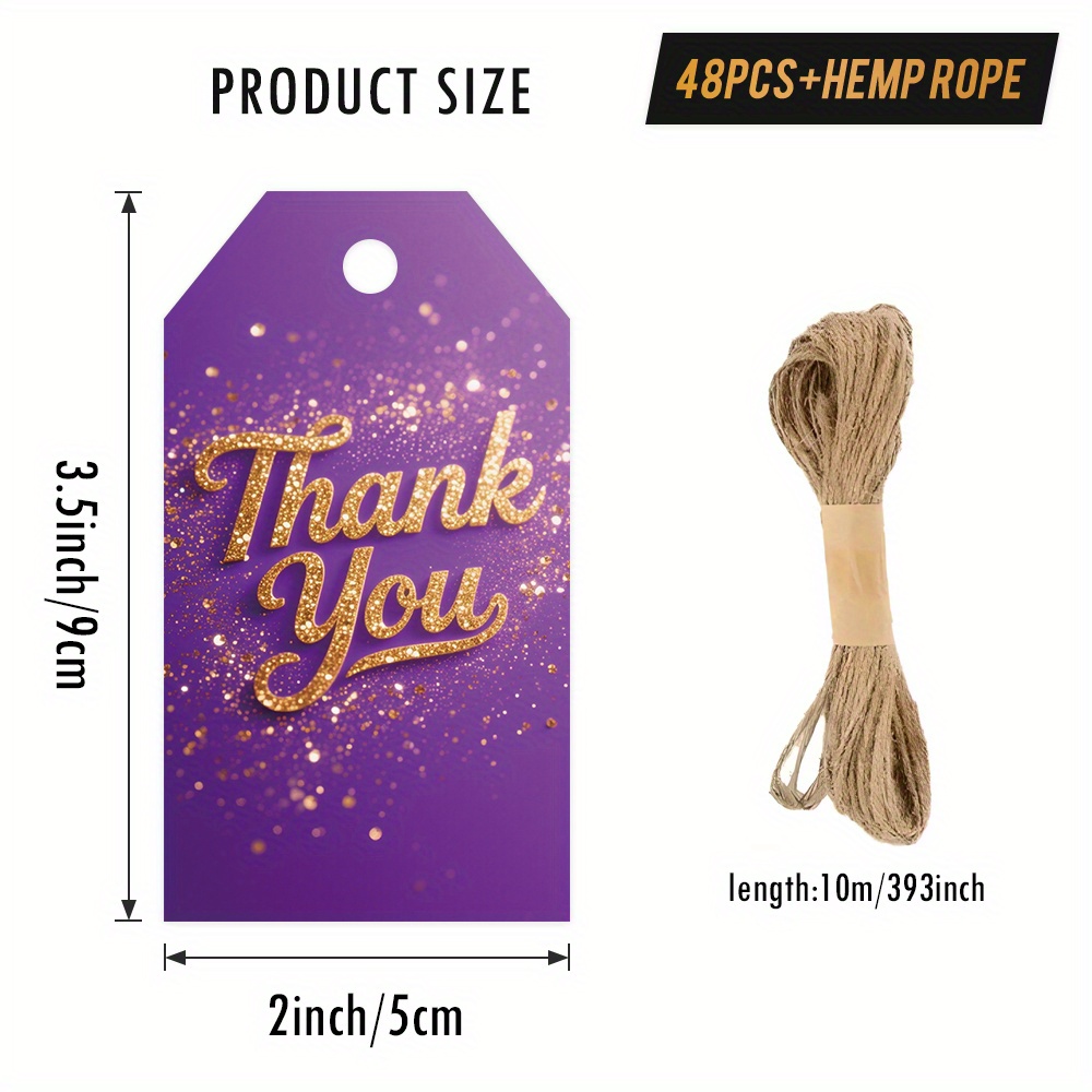 TEMU 48 stuks, schitterende paarse vergulde "Dank U" cadeaulabels, voor feestdagen inpakpapier, feestdecoraties, versieringen voor