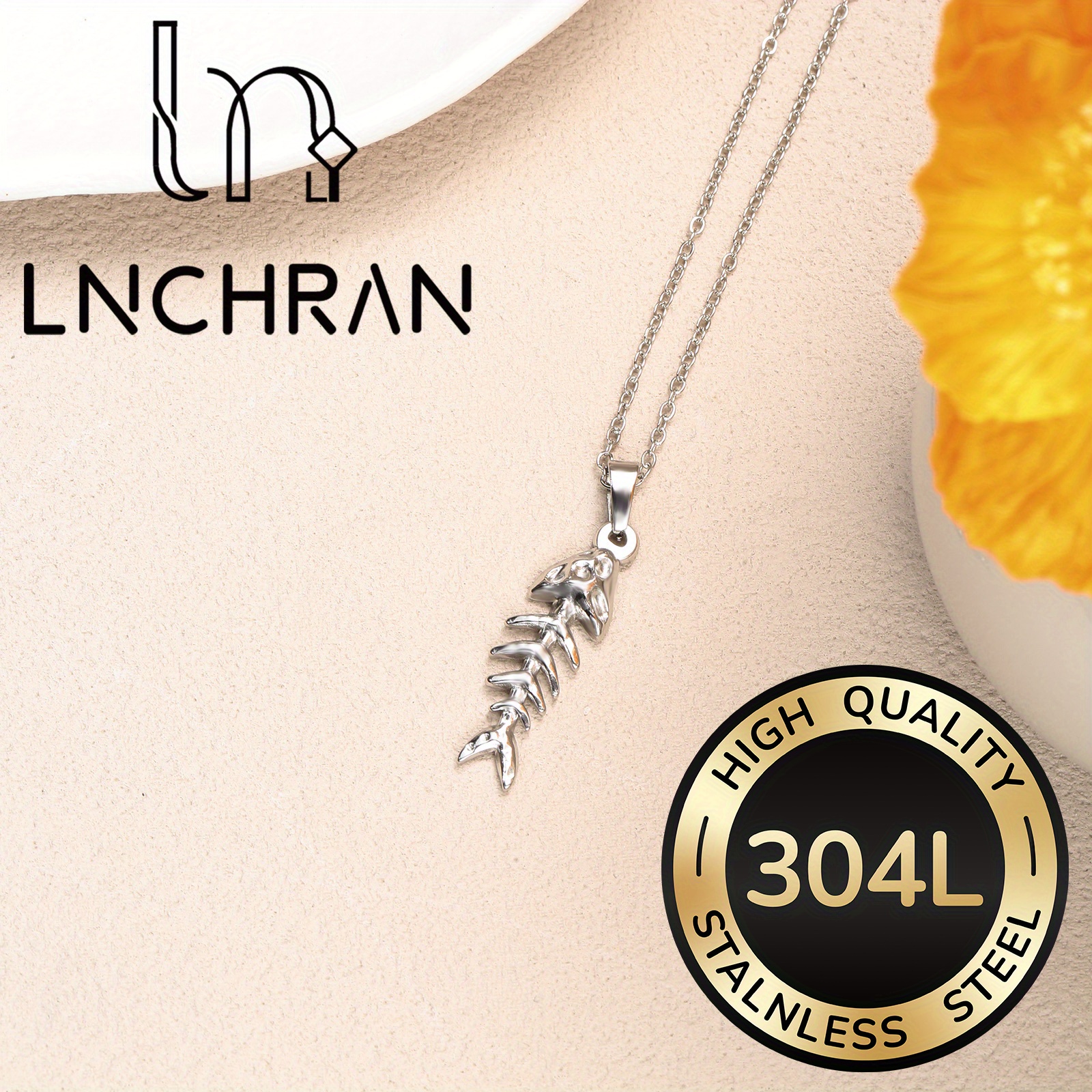 TEMU 1pc Women's Fashion Pendant Necklace, Fishbone Chain Vintage For Daily Wear And Southern Europe Getaways