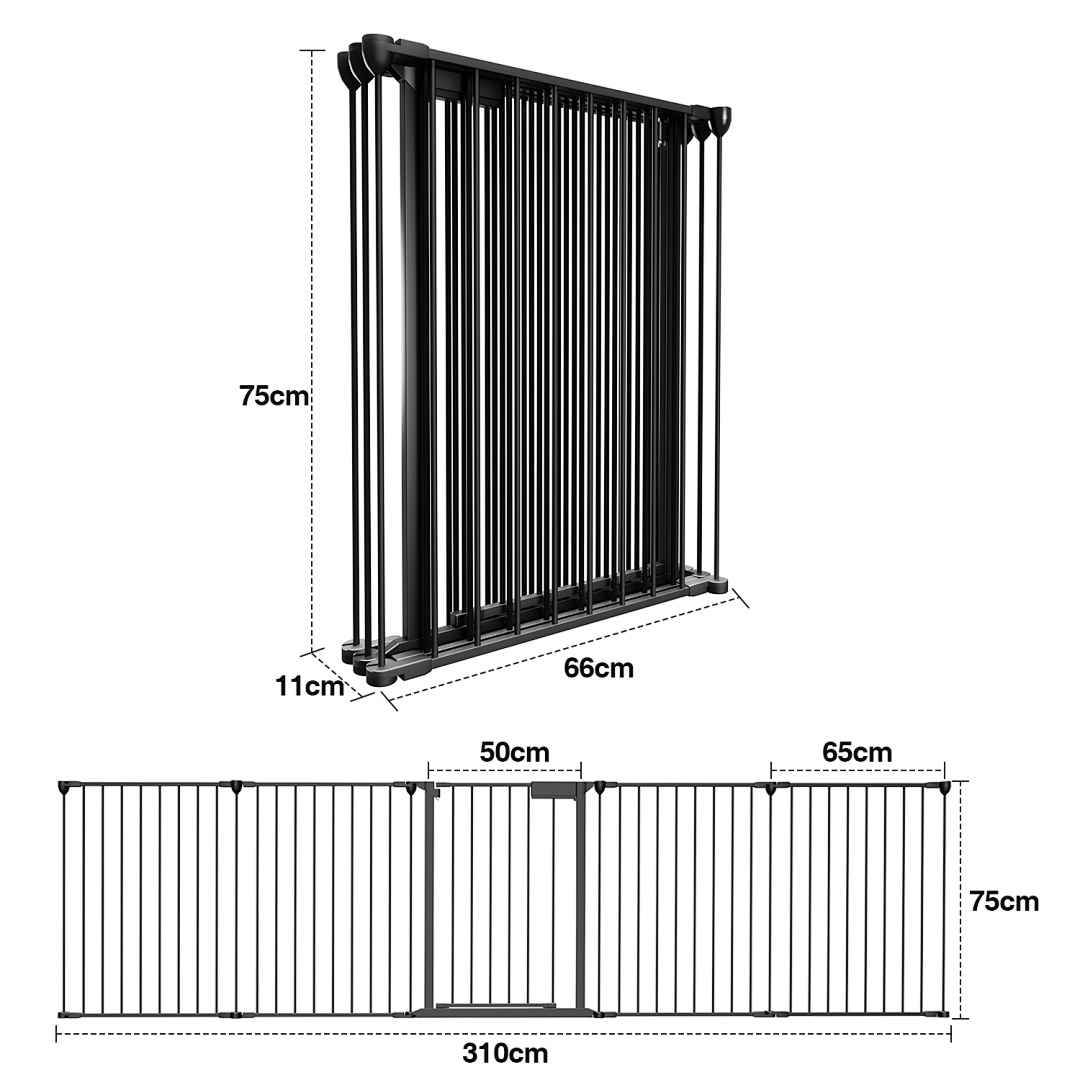 TEMU Barrière pliable en métal pour chien avec porte de passage, barrière d'intérieur pour animaux de compagnie pour cheminée, couloir et séparation