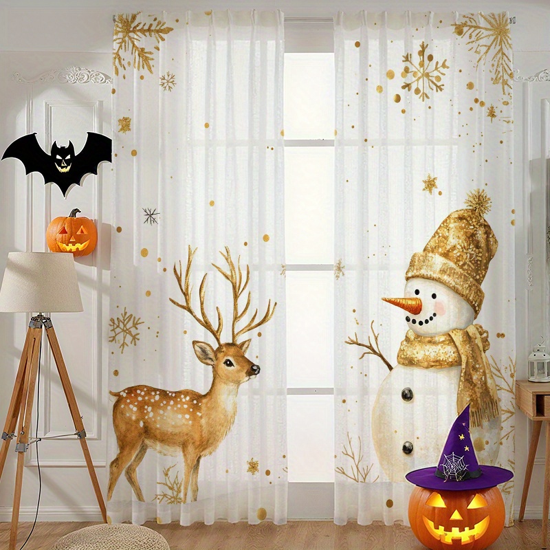TEMU 2pcs Golden Winter Wind Window Screens Suitable For Bedroom, Living Room, Kitchen, Balcony, Cafe, Halloween, Thanksgiving, Hanukkah, Christmas