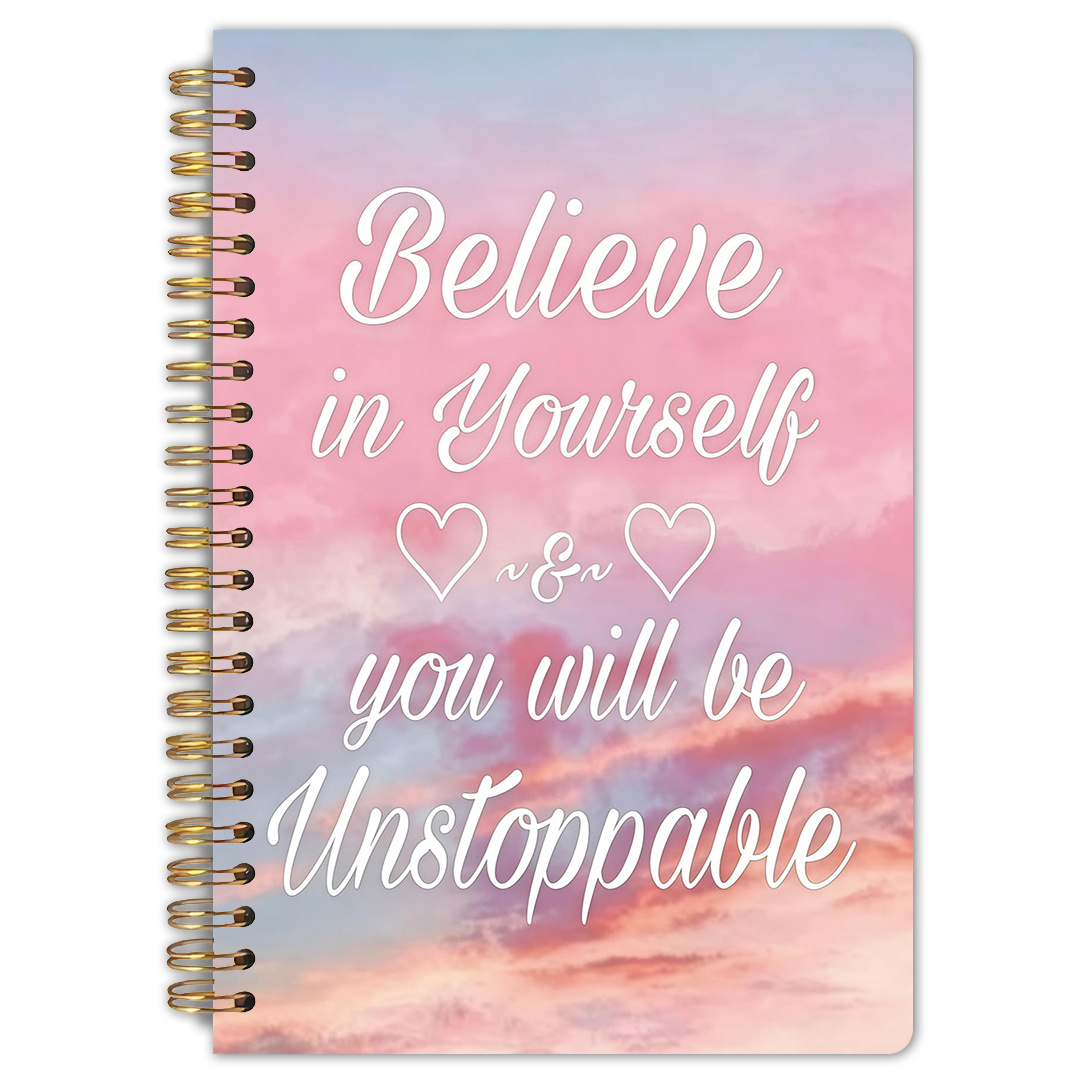 TEMU 1pc Believe In Yourself & Purple Spiral Notebook - A5 Size (5.5x8in) Motivational Journal With Positive Affirmation Pages, Lined Paper Suitable