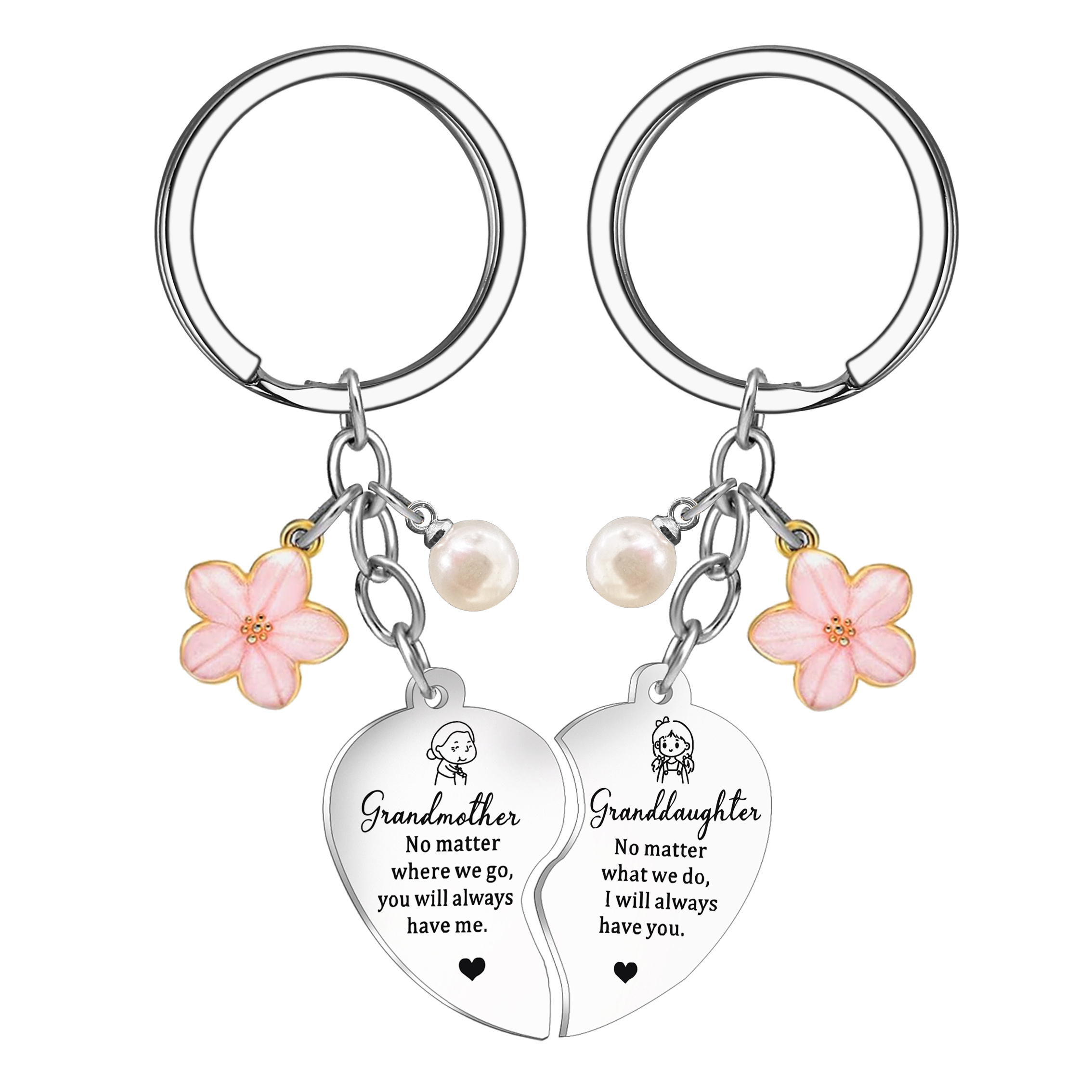 TEMU Stainless Steel Keychain Set Featuring A Love Pair Of And Granddaughter With Cherry Design, Perfect For Christmas Or Birthday Gifts And