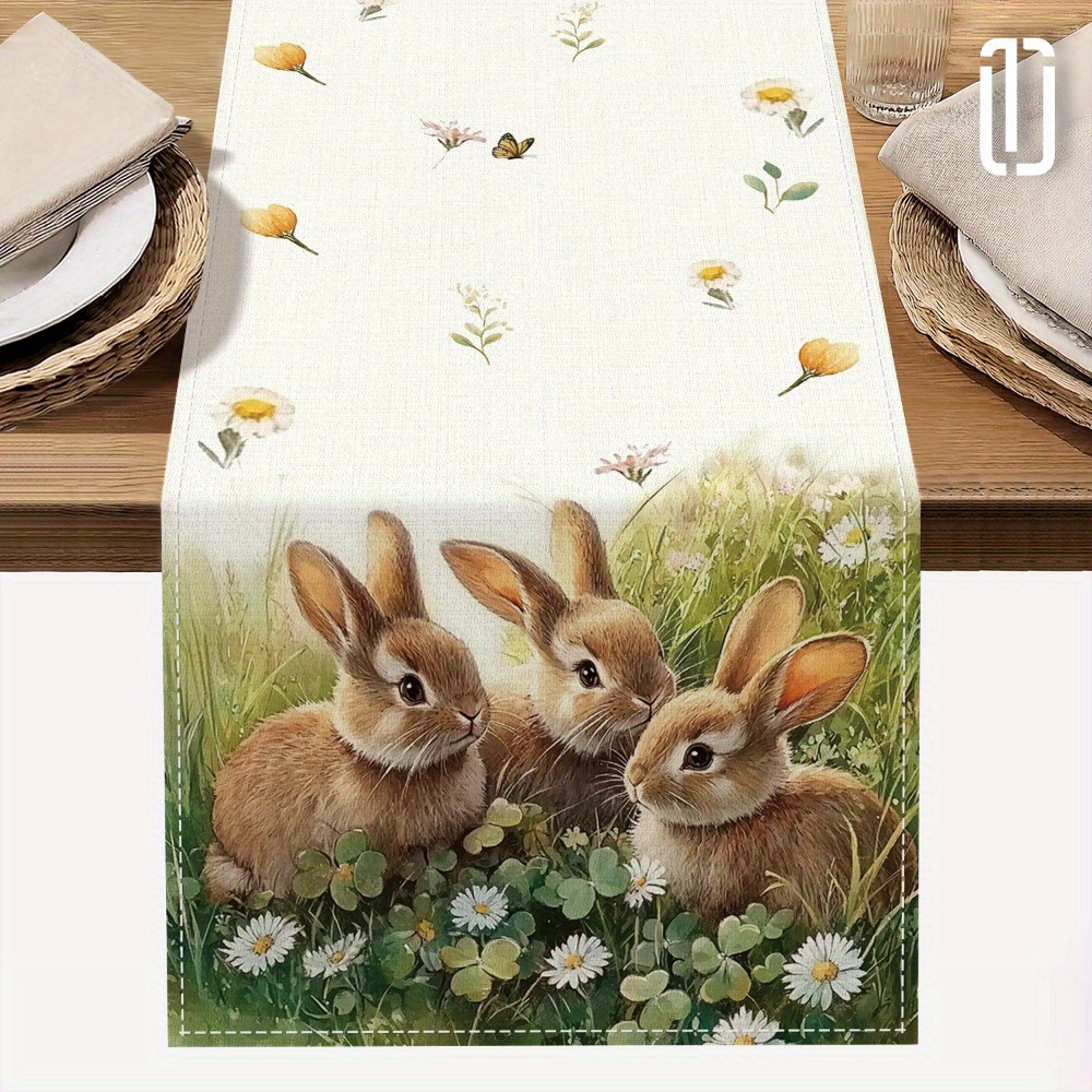 

Bunny Table Runner - 72" Polyester, Knitted Design For Spring Holiday Decor & Gift