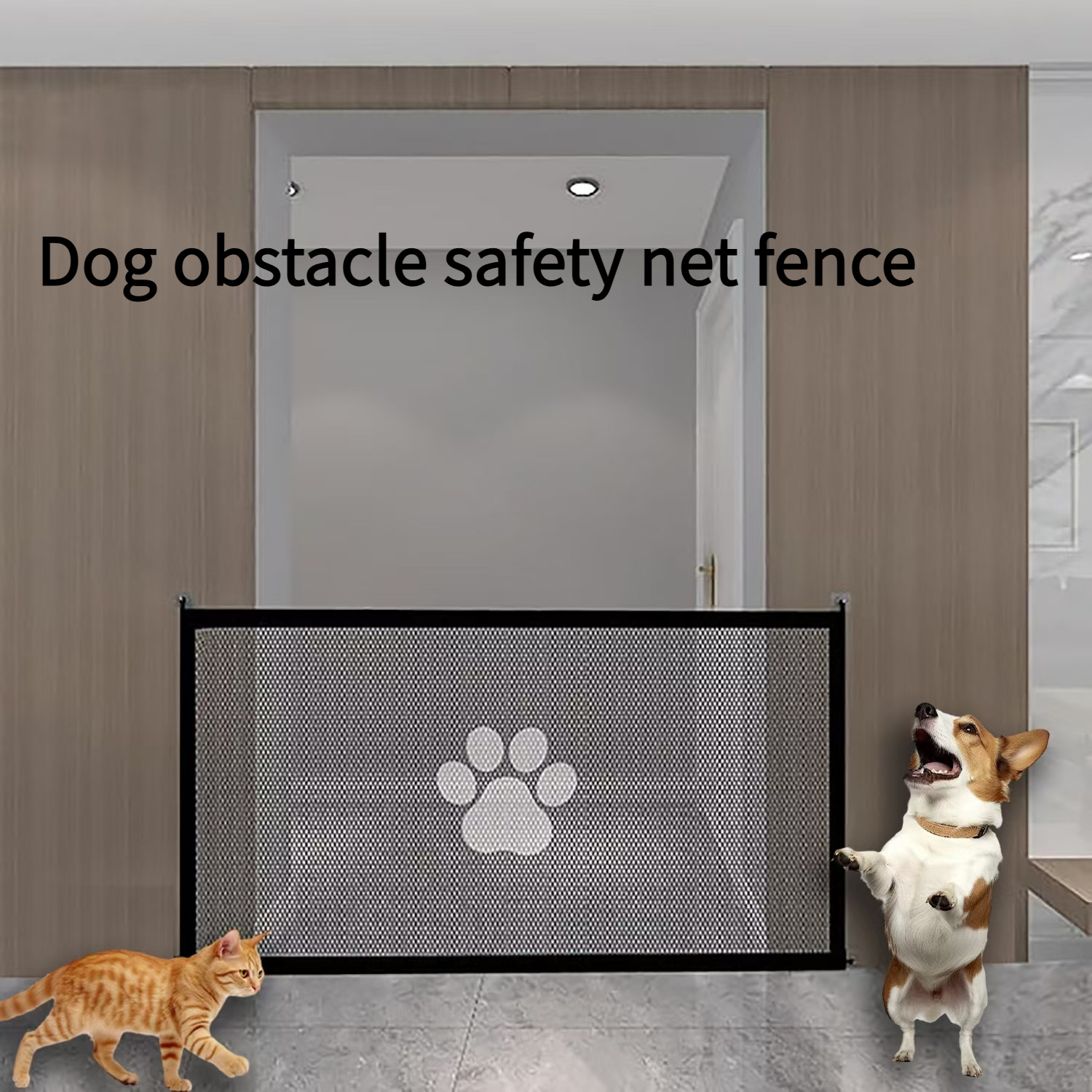 

1pc Retractable Pet Door With Fence, Matte Fabric, , For , Jumping Prevention, Home Use, Industrial Hardware - Owners