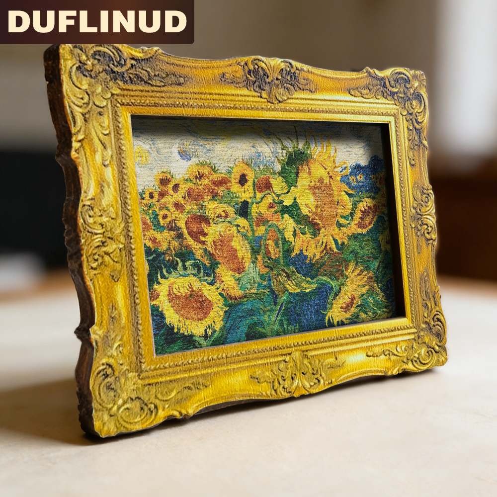 TEMU Duflinud Van Gogh Sunflowers Fridge Magnet - Miniature Suitable, Wood With Van Gogh' Iconic Oil Painting Design, Bright Decorative Accent For