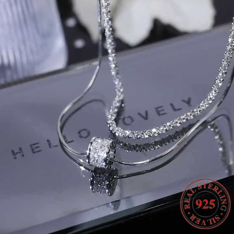 S925 Sterling Silver Double Collarbone Chain Necklace