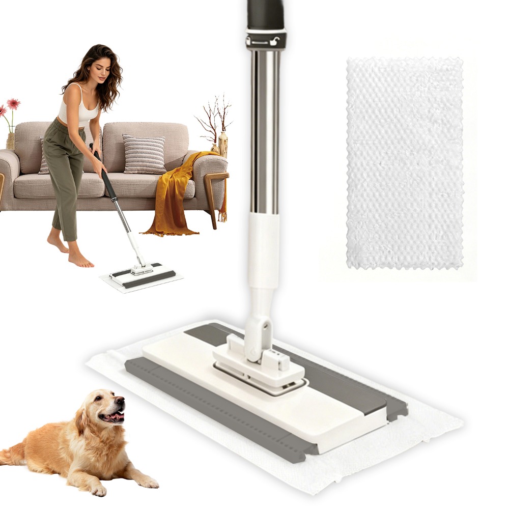 Image of Clamping Floor Mop Telescopic Adjustable Handle Extra Replacement Mop Cloths Labor Household Cleaning Tool For Living Room Bedroom Bathroom Floor Washing