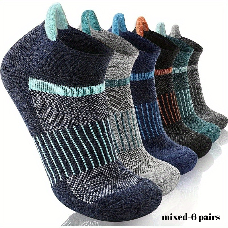 TEMU 6 Pairs Men's Athletic Ankle Socks, Breathable Cushioned Running Socks With Arch Support For Gym, Hiking, Volleyball