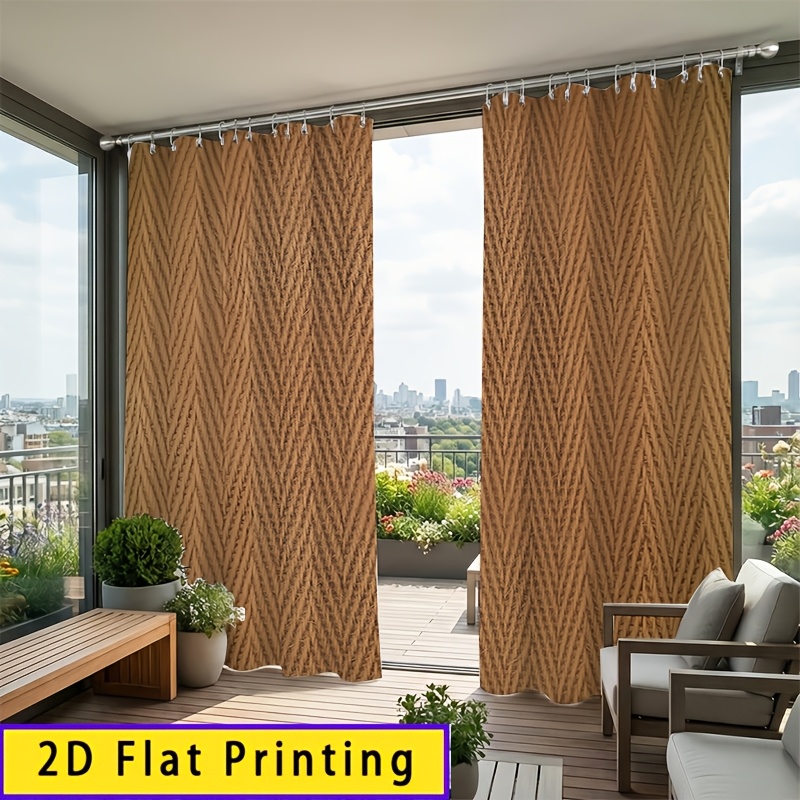 TEMU 2pcs Herringbone Pattern Outdoor Curtains, Suitable For Decorating Terrace, Balcony, Porch, Deck, And Windows, Spring/summer Style Home Exterior
