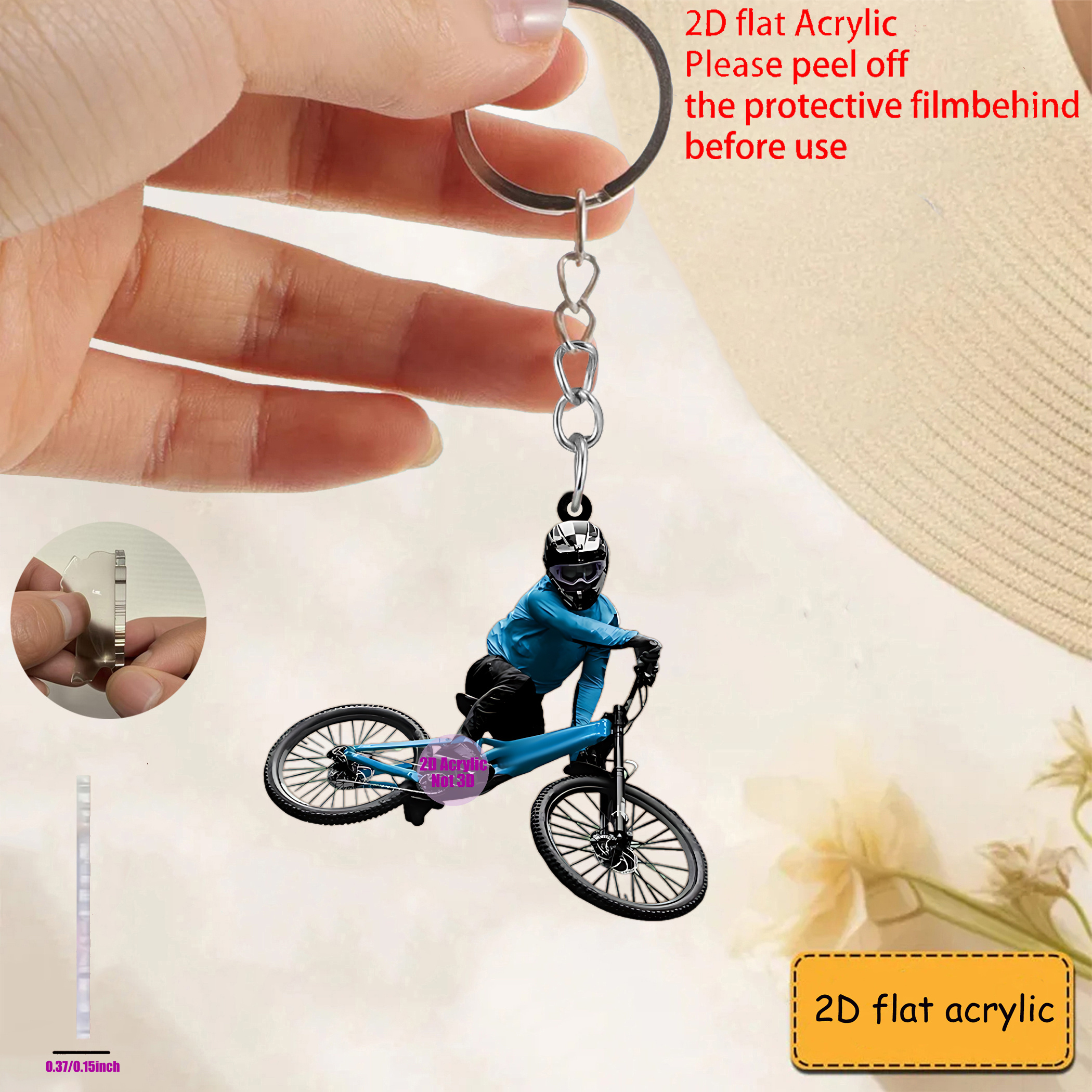 TEMU 2d Flat, 2d Flat Acrylic Keychain, Cool And Mountain Bike Design 1pc/4pcs, Very Suitable For Mobile Phone Keychains, Car Keychains, Backpacks,
