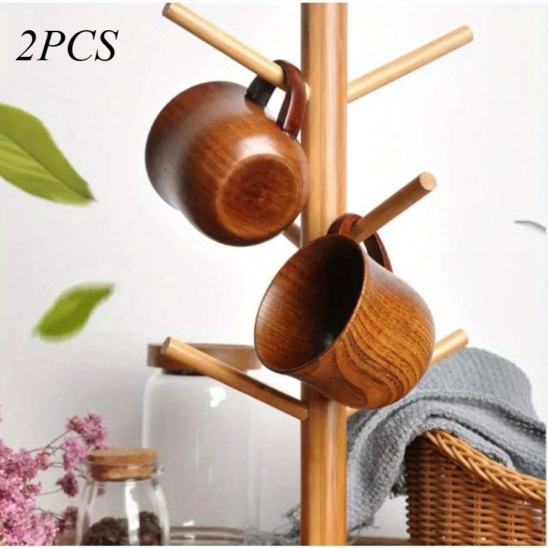 TEMU 2pcs Wooden Cup With Handle, Natural Solid Wood Coffee Cup, Suitable For Drinking Tea, Milk, Hot Drinks