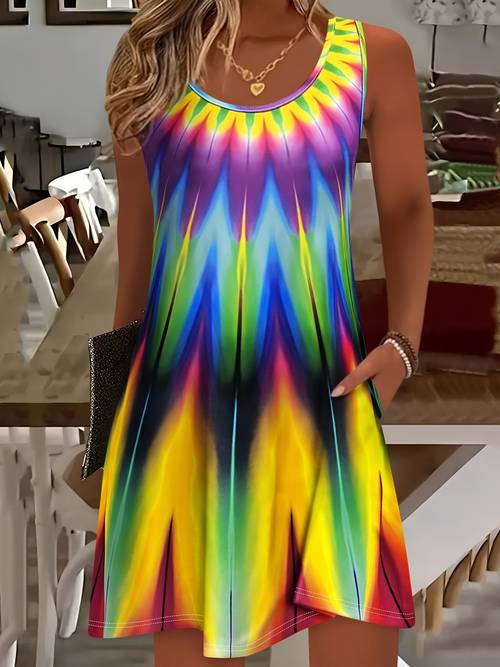 womens sleeveless round neck a line dress casual and fashionable womens dress bohemian length dress suitable for outdoor travel and vacation is a perfect gift