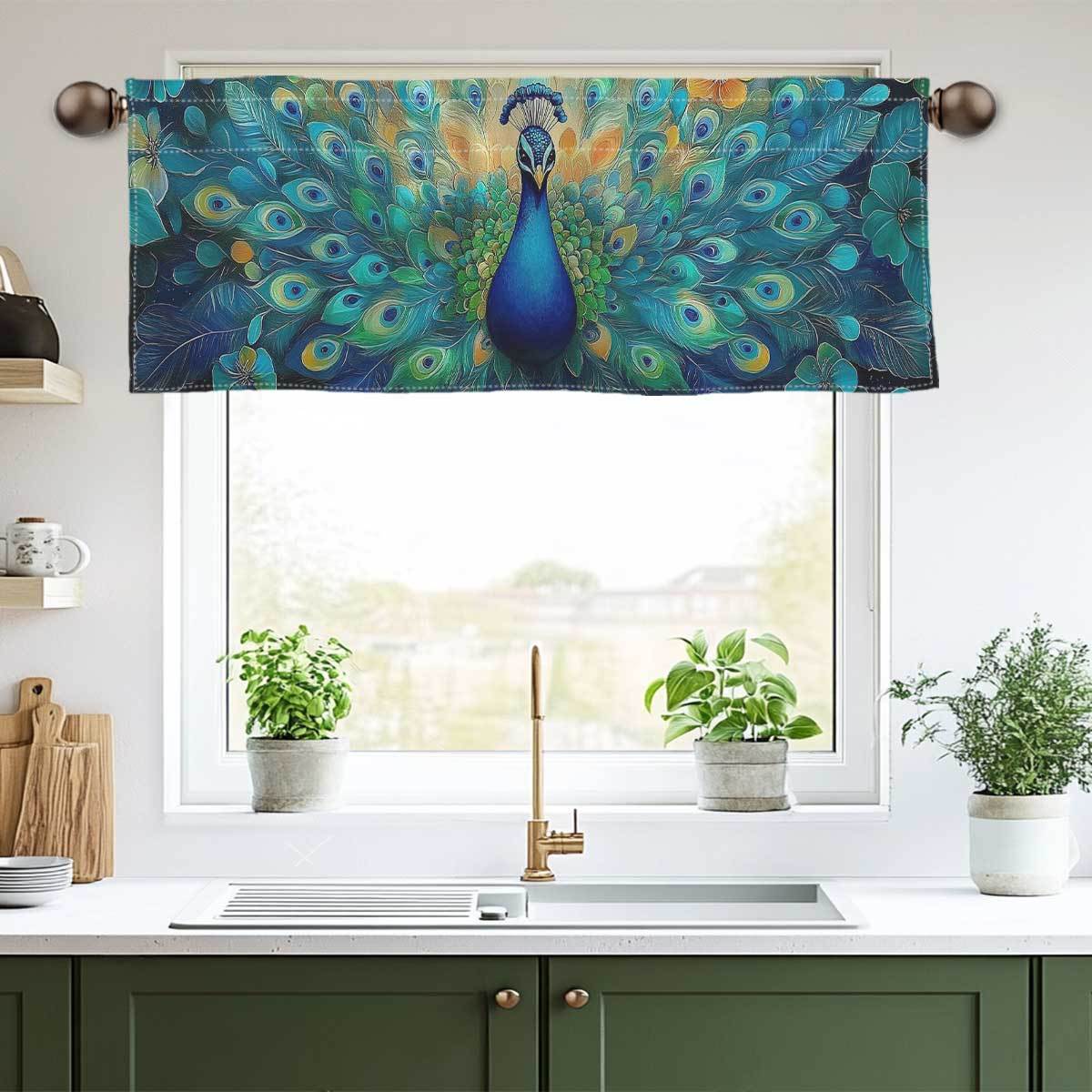 

Chic Print Valance - Modern Dual Rod Pocket Window Curtain For Living Room, Bathroom, Cafe & Laundry - Polyester