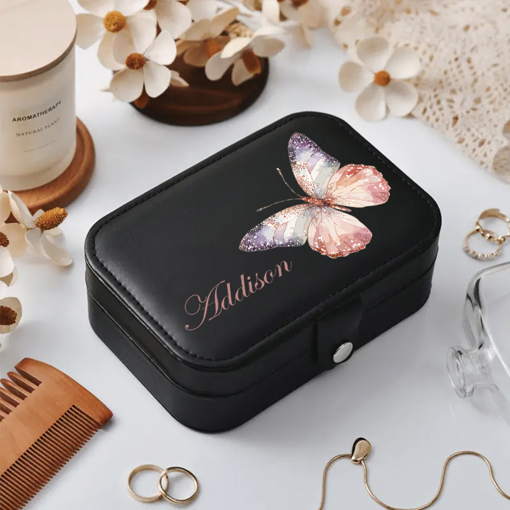 Customized Name PU Leather Butterfly Jewelry Box