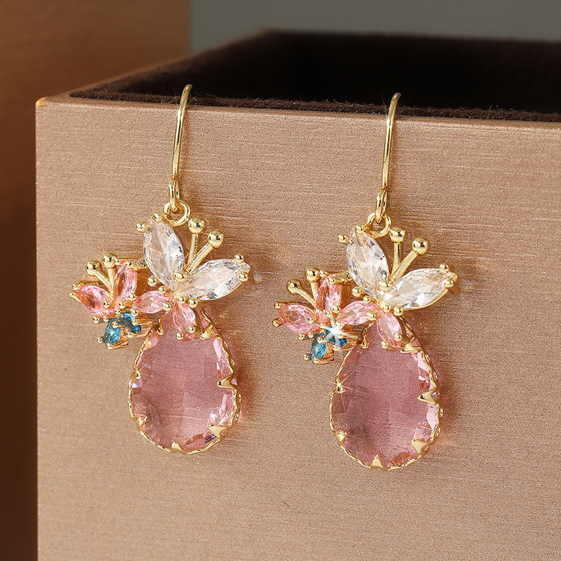 Creative  Elegant Flower Pendant Earrings, Pink Bridal Jewelry Accessories, Perfect Holiday Gift for Loved Ones
