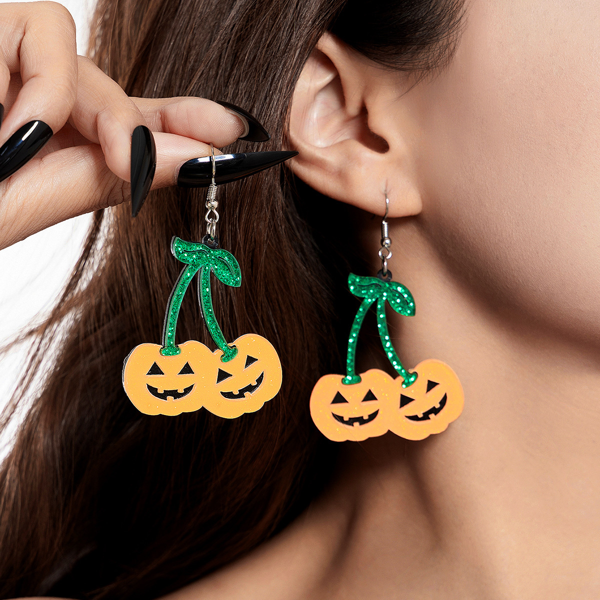 Gothic Cherry & Evil Pumpkin Head Dangle Earrings