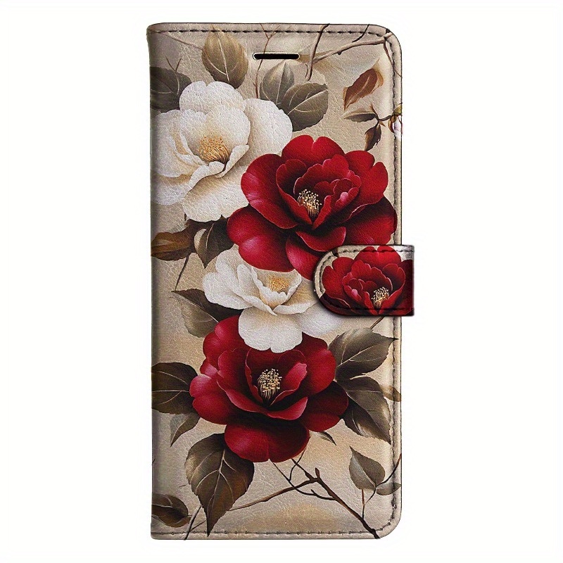 TEMU Floral Magnetic Flip Wallet Case With Card Holder And Stand, Compatible With For Note S8, S9, S10, S20, S21, S22, S23, S24, S25, S5, S6, S7, 4,