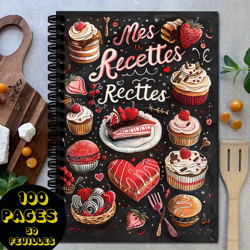 TEMU 1 livre de recettes , design d'illustration avec divers cupcakes et friandises de cœur, convient aux chefs à domicile, à un personnel et aux