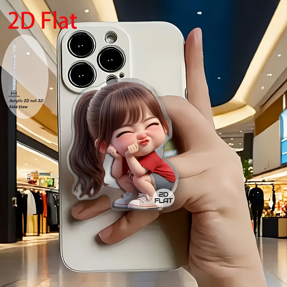 TEMU Soporte retráctil para teléfono acrílico 2D con diseño de personaje de dibujos animados lindo y con cara de enojo, soporte para teléfono