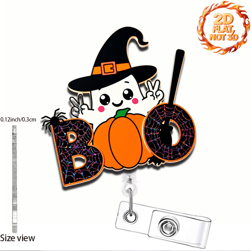 TEMU Porte-badge rétractable plat 2D, avec un porte-badge d'identification en acrylique et humoristique avec pince, conçu avec des de citrouille et
