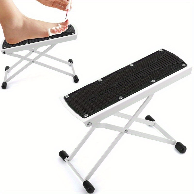 Adjustable Non-Slip Pedicure Foot Rest – 6 Height Settings, Sturdy Manicure & Pedicure Stool with Black Textured Surface & Adjustable Feet for Home Spa Treatments