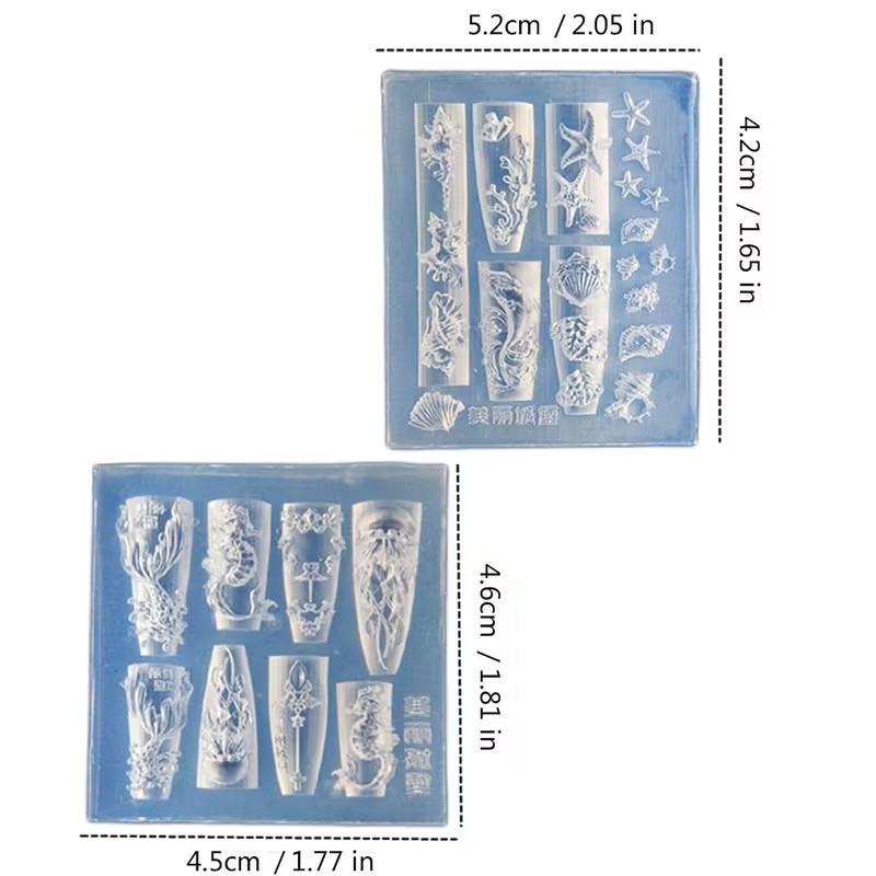 TEMU 2pcs Sea-themed Silicone Nail Art Mold Set With Whale And Shell Designs - Durable, Easy-to-use Nail Art Molds For Manicure, Pedicure