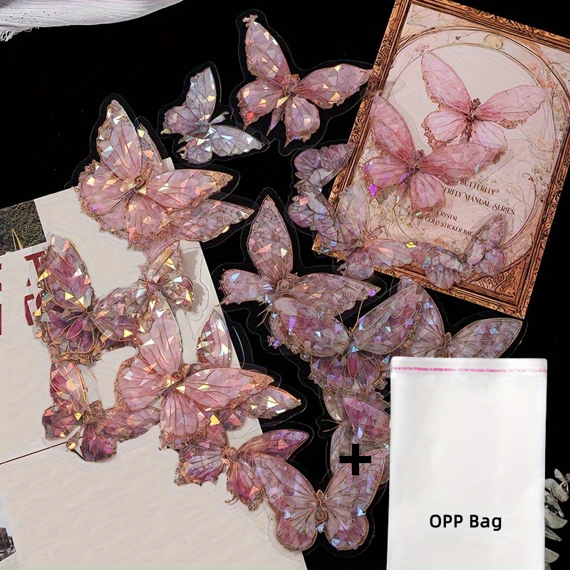TEMU Holographic Glitter Stickers - Transparent Sparkly Shiny Decals For Scrapbooking, Junk Journals, Laptops & Resin Art Supplies, 1pc Opp Bag,