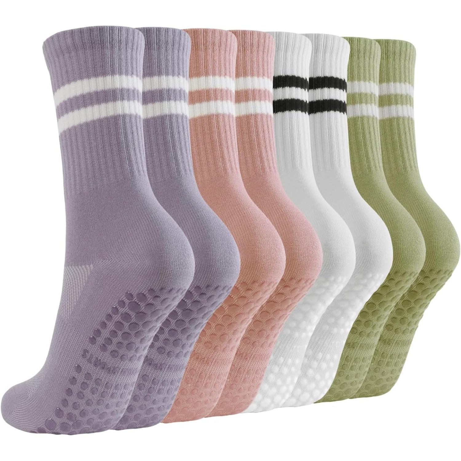 TEMU Pilates Socks 4 Pairs Yoga Grip Socks Women Breathable Long Non-slip Pilates Dance Trampoline Trainer Socks