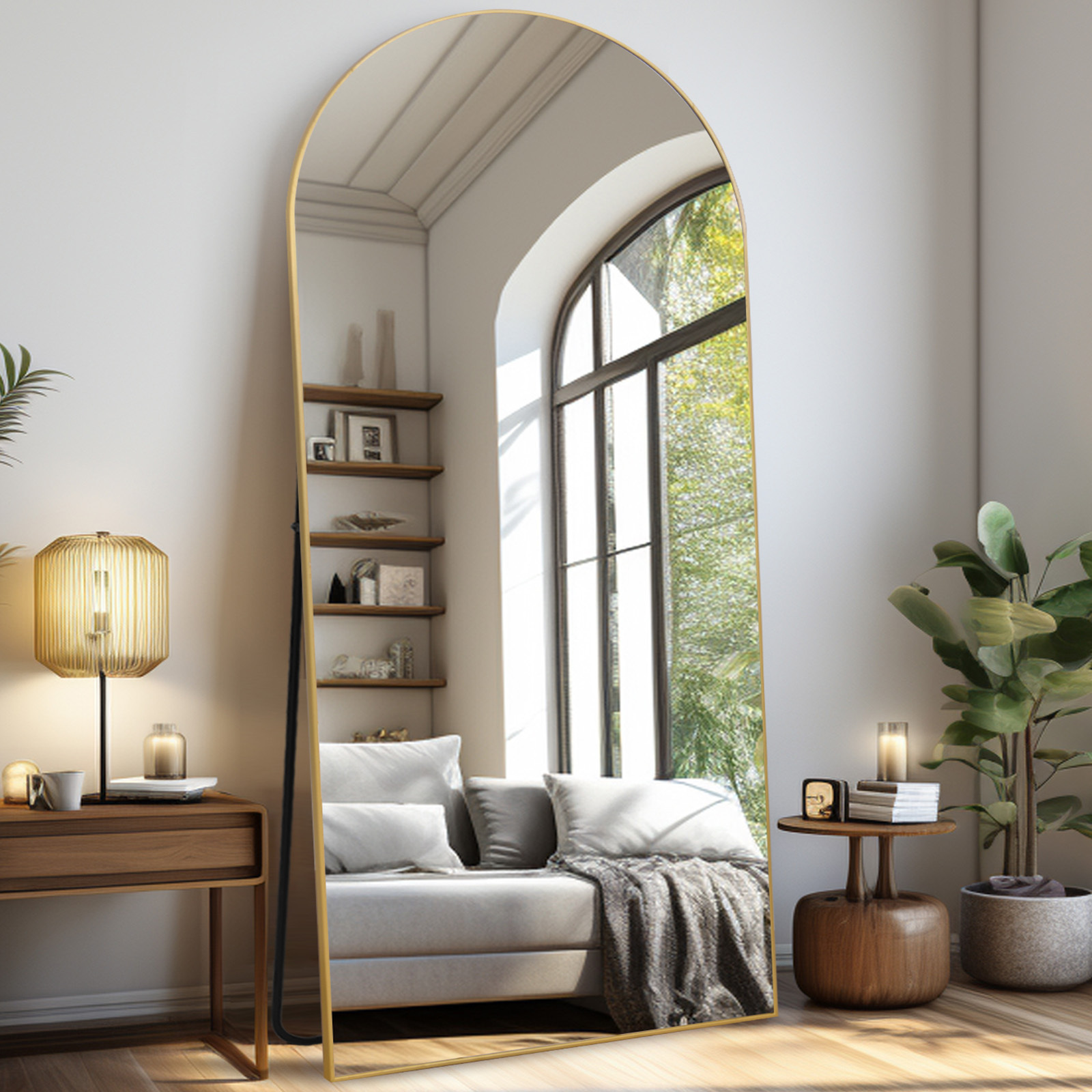 Large Arched Full-Length Mirror - Oversized Floor-Standing Bathroom Mirror with Polished Glass, Wall-Mounted or Leaning Design for Bedroom, Entryway, Hallway - Black, Bathroom Mirrors for Wall, Bedroom Mirror, Modern Arched Mirror, Elegant Frame