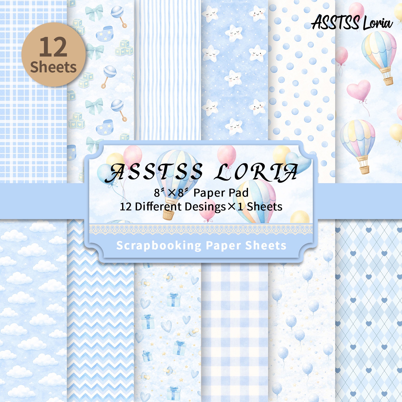 TEMU Bloc de papier de scrapbooking épais Loria ASSTSS de 12 feuilles - Feuilles de 8"x8" adaptées au journaling, aux loisirs créatifs pour d'enfant,