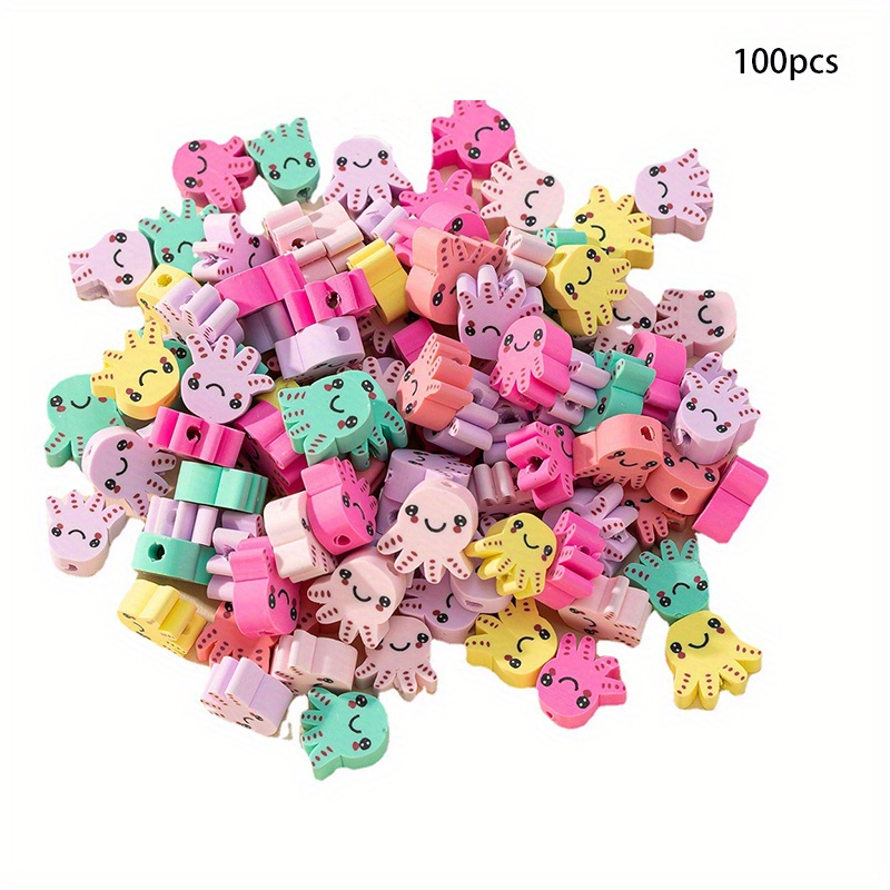 Set Of 100 Octopus Polymer Clay Beads: Cute Animal Charms And Sliced Spacer Beads For Jewelry Crafting Supplies