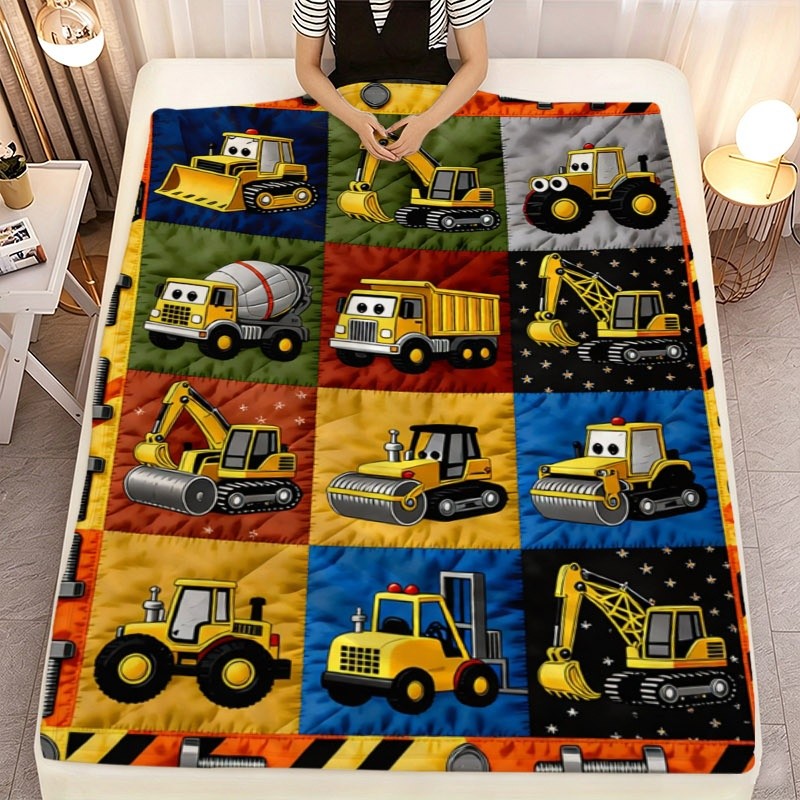 Cartoon Construction Vehicle Printed Throw Blanket