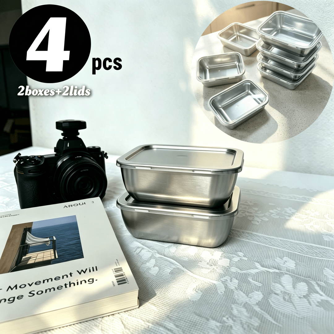 TEMU Set da 4 pezzi di contenitori per riutilizzabili in acciaio inossidabile qualit� (2 coperchi + 2 contenitori), contenitori per alimenti con