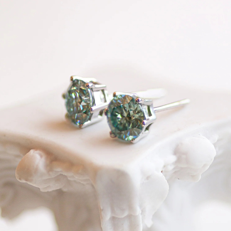 Women's Light Blue Moissanite Stud Earrings, Anniversary Gift