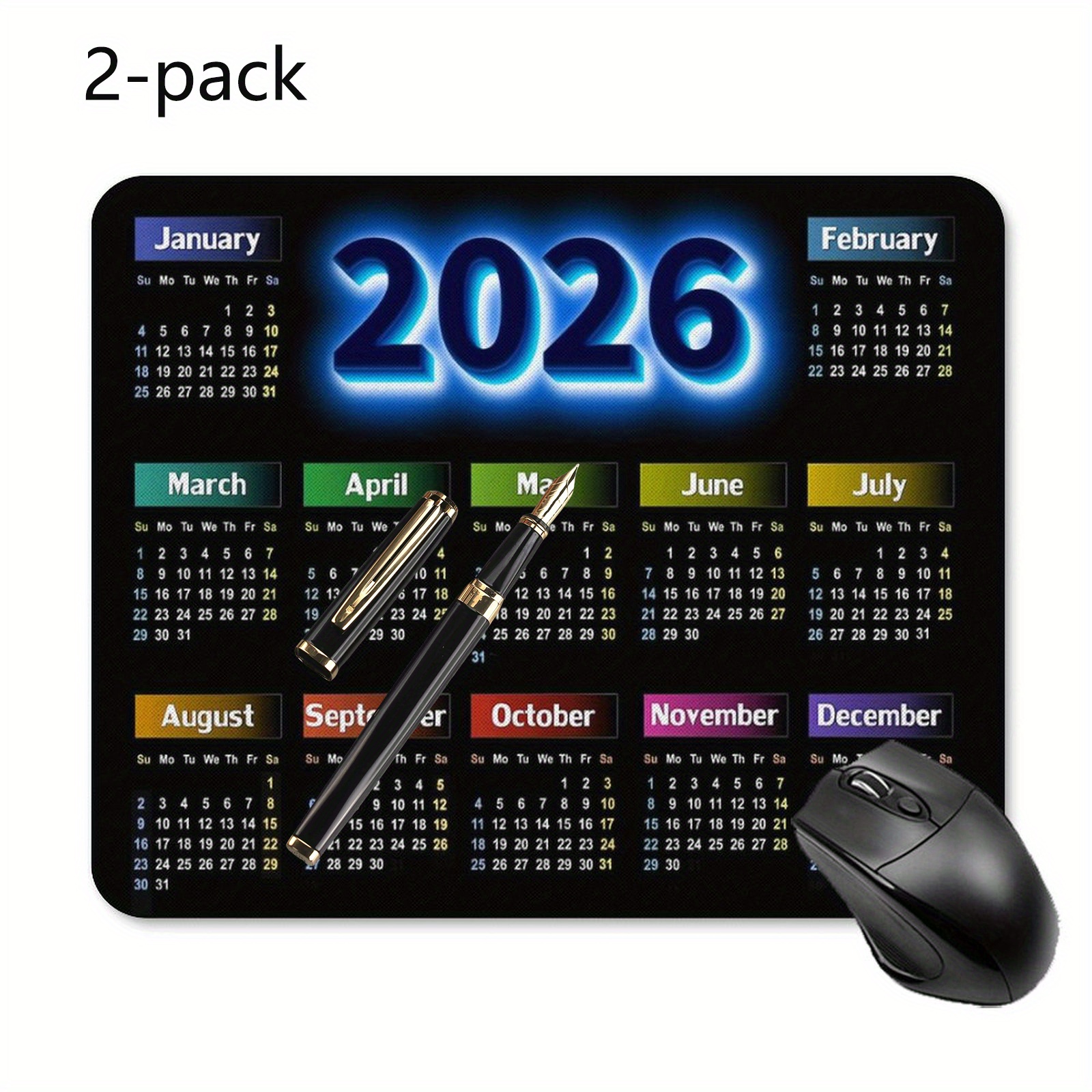 TEMU 2-sheet Mouse Pad Compatible For Office & Laptop - Non-slip Rubber Base, Wrist Rest Desk Mat With Calendar Layout (jan-dec 2026) - Women & Girls Stylish Computer Accessory 9.5"x7.9"x0.12"