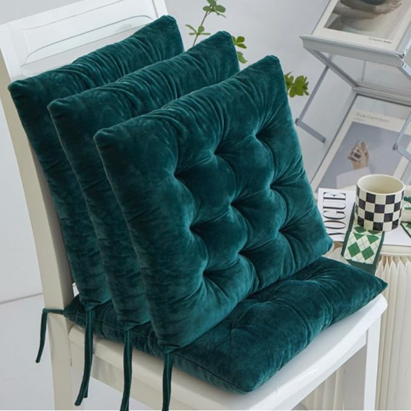 E-shop 4er-Set Kristall-Samt-Kissen mit Bändern, 40cm x 40cm weiche Samtsitzpolster für Küchen-, Esszimmer- Wohnzimmernummern (Nur Kissen)