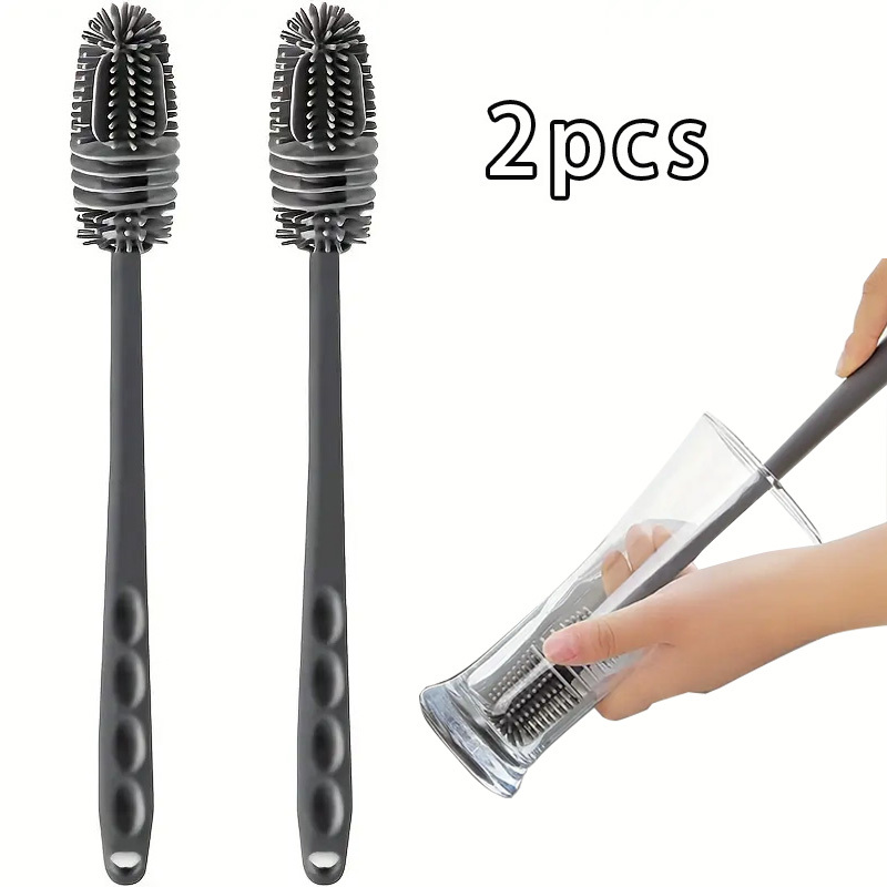 TEMU Ensemble de 2 brosses à bouteille avec longs manches, idéales pour nettoyer les flacons, de sport sous vide, les vases et la verrerie (Gris)