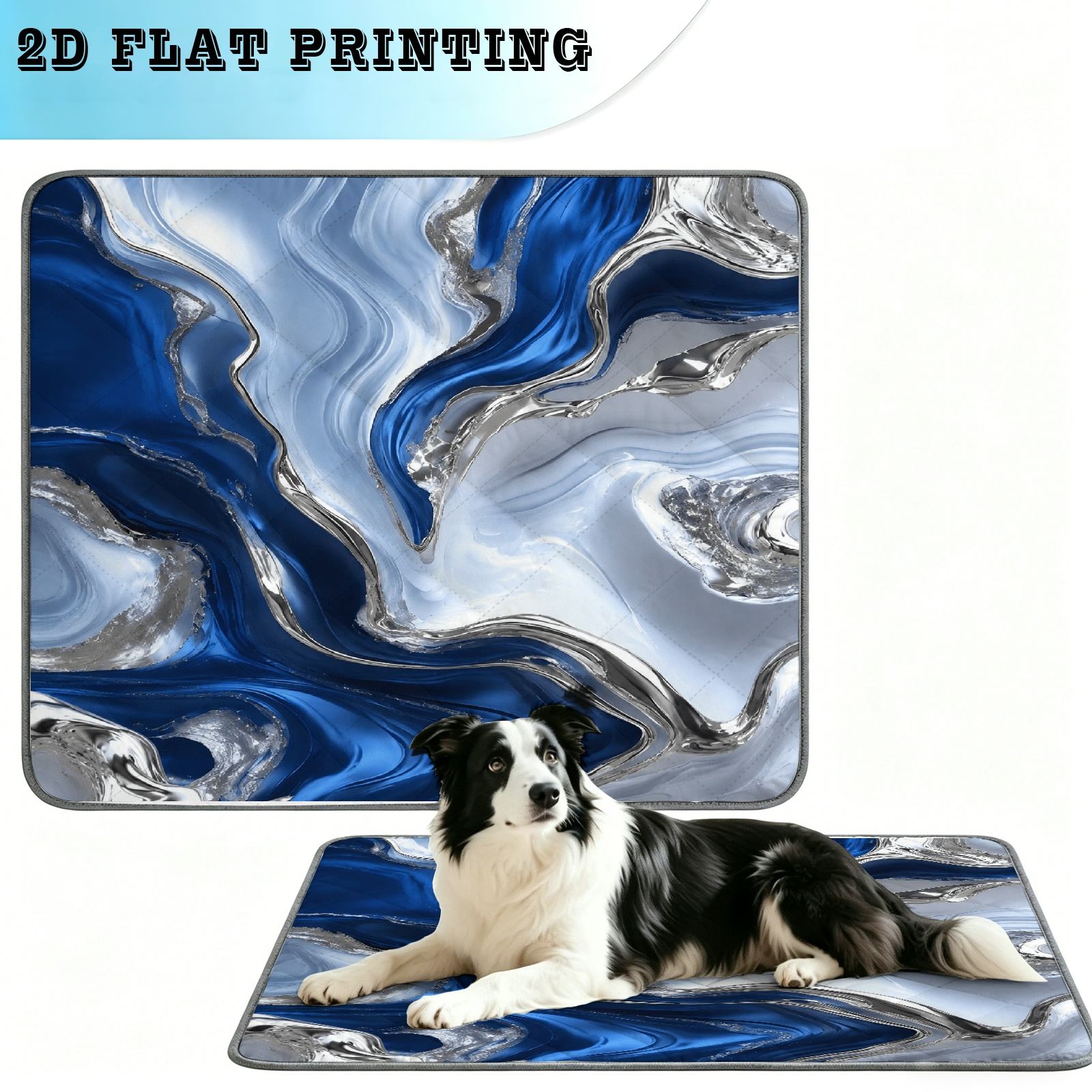item picture 2d flat 1pc blue marble abstract swirl pet mat washable reusable marble pattern theme pet training pad indoor pet mat   durable easy clean furniture protector sofa mat multi purpose for travel 2d flat