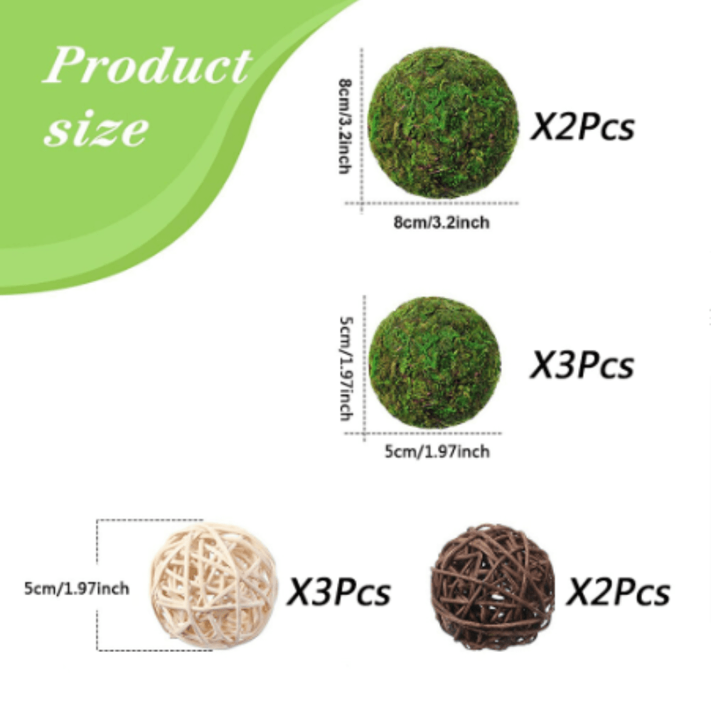 TEMU 10pcs Tricolor Artificial Moss Rattan Ball Set Party Window Set Decorative Ball