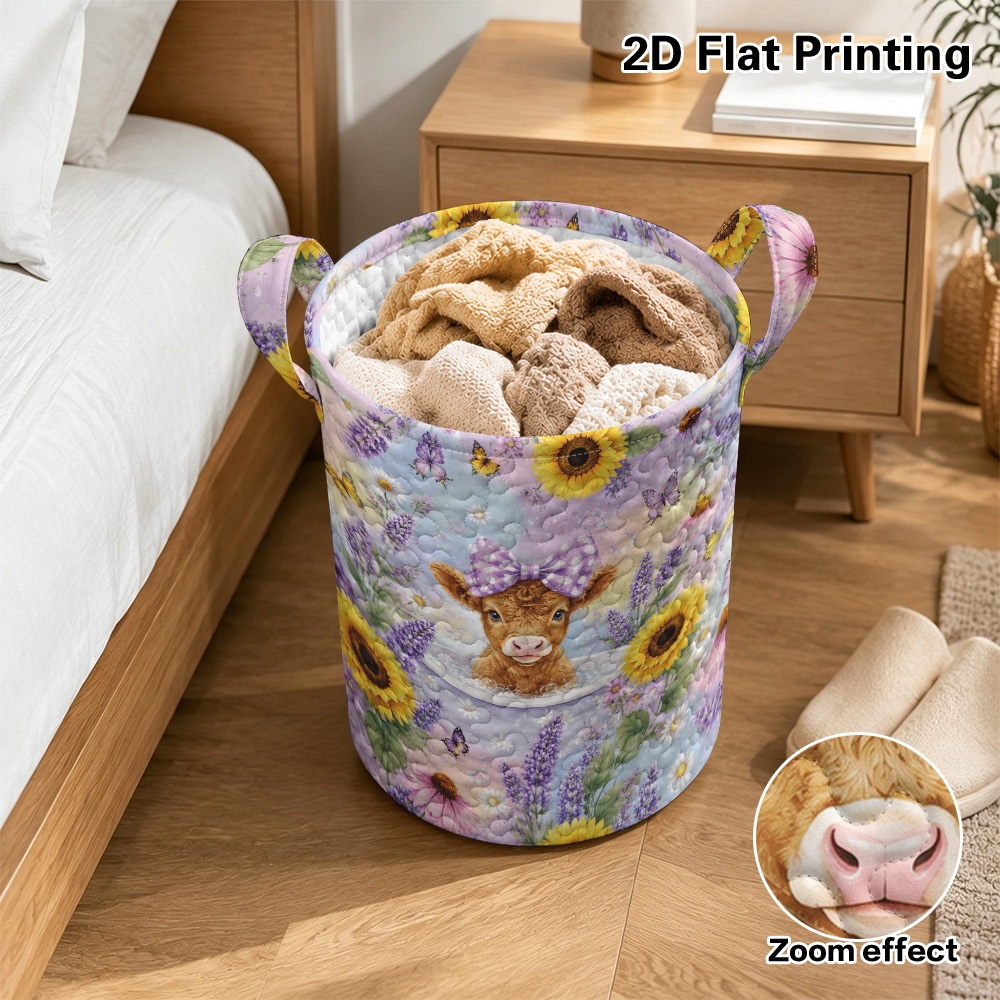 2d flat printing 1pc   with flowers round quilted laundry hamper with handles well   and reliable suitable for storing notebooks and office supplies greeting cards document folders laundry baskets