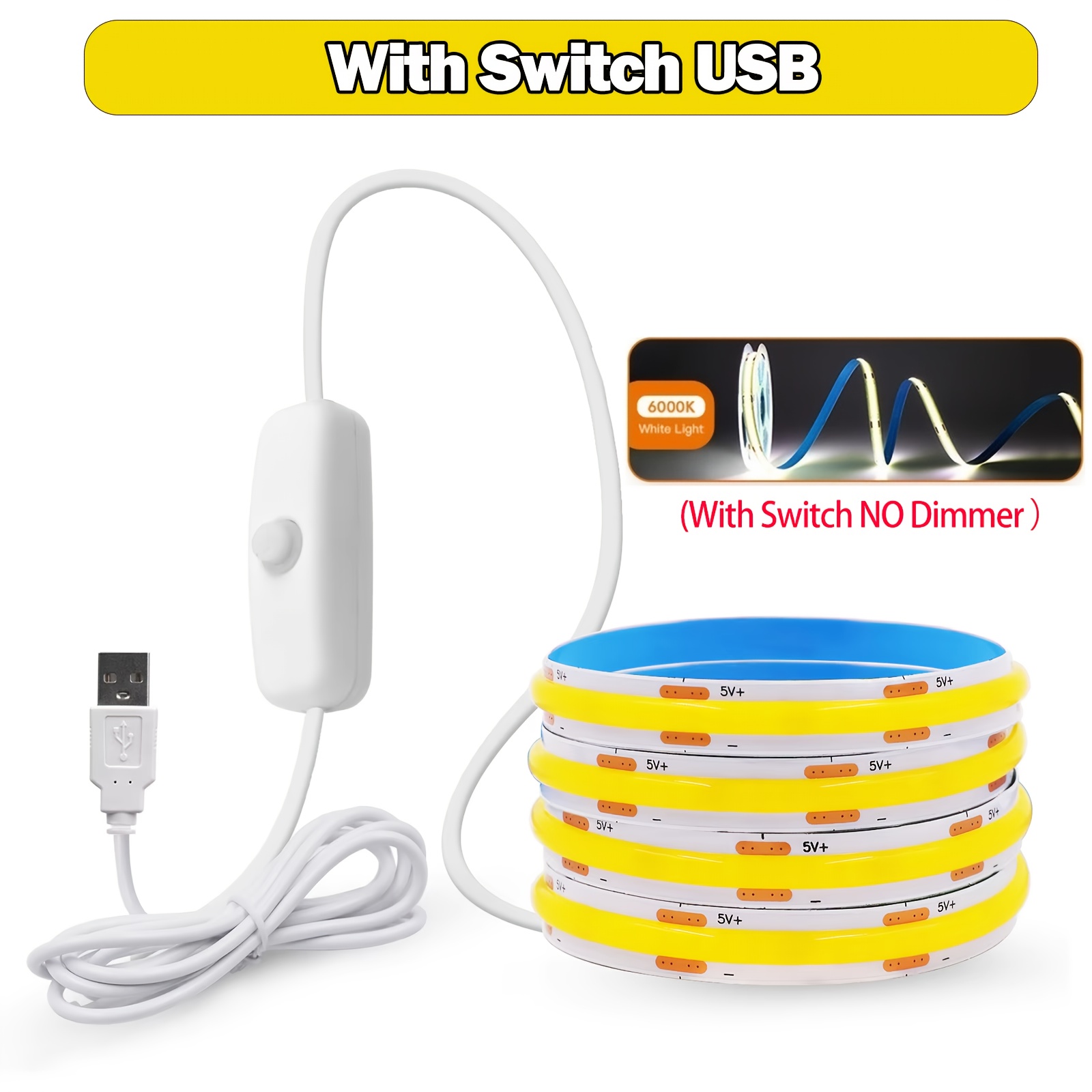 TEMU Smart Cob Led Strip Lights Usb Powered No-drill Under Cabinet Lighting 3 Color Dimmable High Density Flexible Light Bar For Closet Desk Mirror