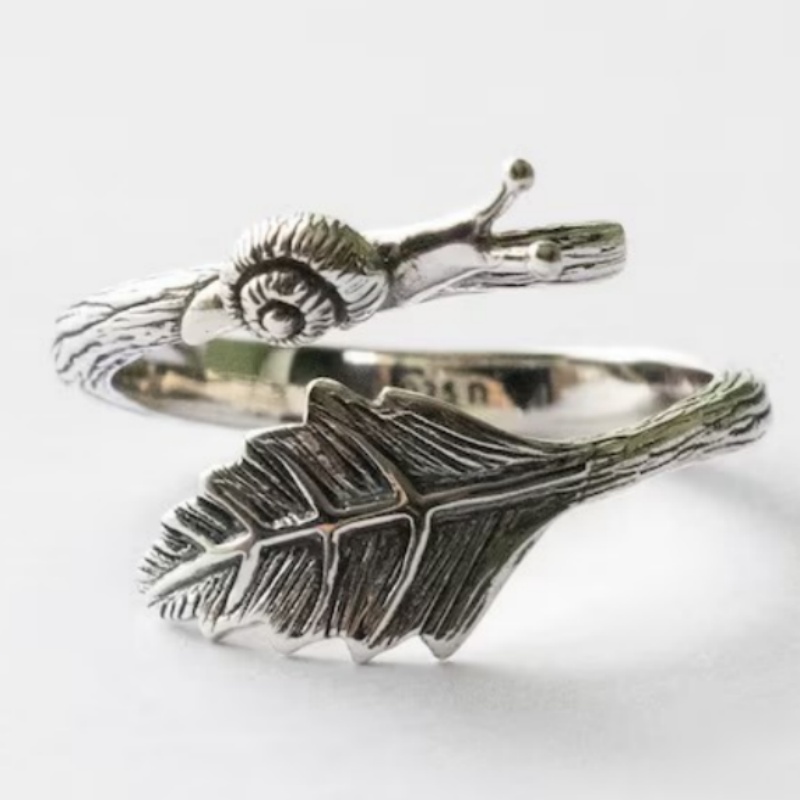 Women's Vintage Snail & Leaf Open Adjustable Wrap Ring, Nature Inspired